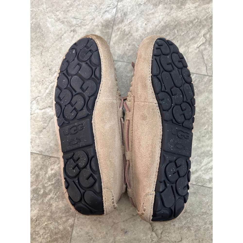 y2k UGG Australia Sheepskin Lined Moccasin Slippers Tan Pink Bow Size 5 - Picture 4 of 8